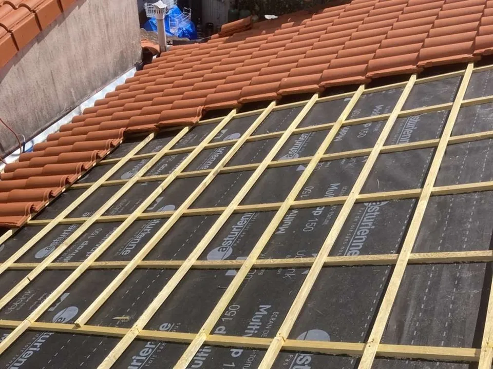 Étape 3 sur 9 : Pose des tuiles. Toiture refaite au bord de la Charente, Soubise